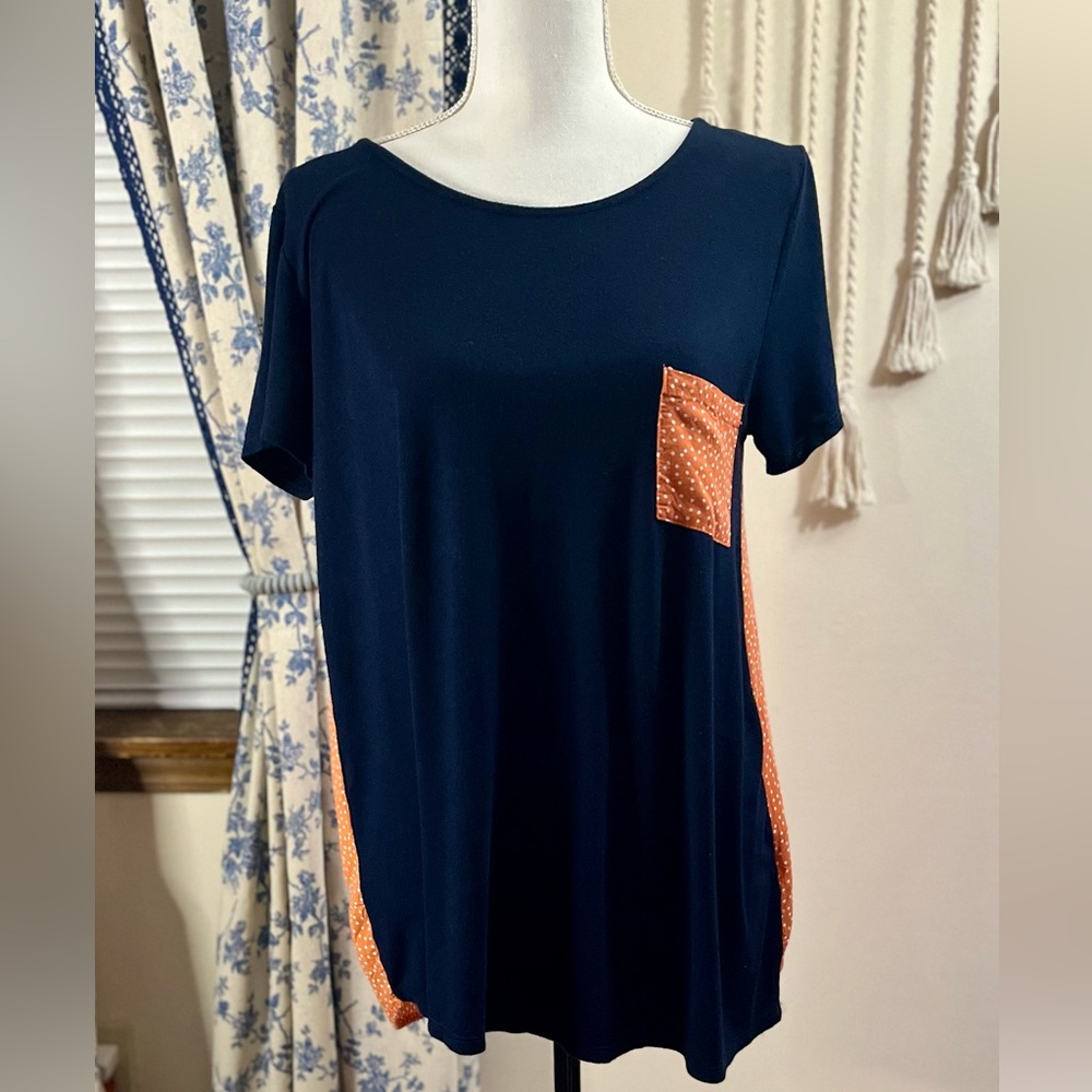 Navy/Orange Color Block Pocket Tee